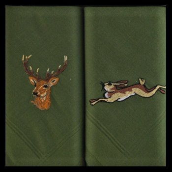 Kapesníky pánské 2ks, jelen a zajíc - Tématicky vyšívané pánské kapesníky z 100% mercerované bavlny.