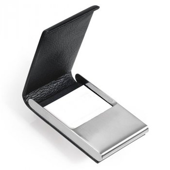 Púzdro na vizitky TROIKA MIDNIGHT - Luxusné púzdro na vizitky / karty z ušľachtilej ocele a pravej kože s gravírovaním.