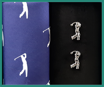 Sada vreckovka + manžetové gombíky GOLF - 100% bavlnená pánská vreckovka tematicky zladená s manžetovými gombíkmi. Tovar máme na sklade - pripravené k okamžitému odoslaniu!