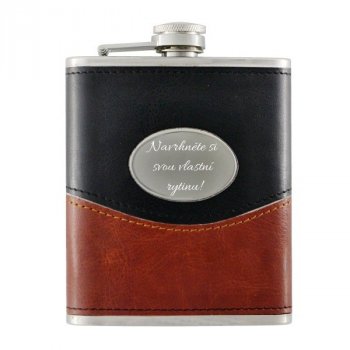 Ploskačka 210ml, NR/koža (347) - V koži balená ploskačka s možnosťou individuálneho popisu laserom. Skladom, expedícia do dvoch dní vrátane gravírovania.