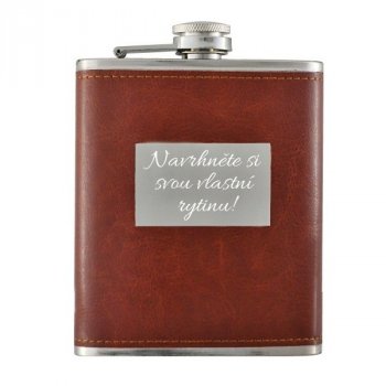 Ploskačka 210ml, NR/koža (358) - V koži balená ploskačka s možnosťou individuálneho popisu laserom. Skladom, expedícia do dvoch dní vrátane gravírovania.