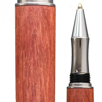 Kuličkové pero Wood Factory Bubinga Silver - Luxusní ručně vyráběné dřevěné pero s gravírovanými iniciálami majitele. Skladem, expedice 1-2 dny.