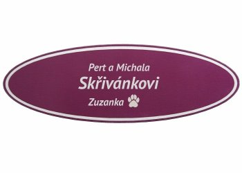 štítek na dveře Al ovál fialový - s laserovým gravírováním