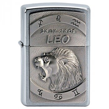 Zapalovač ZIPPO#200, Leo Emblem, Brushed Chrome - s gravírováním