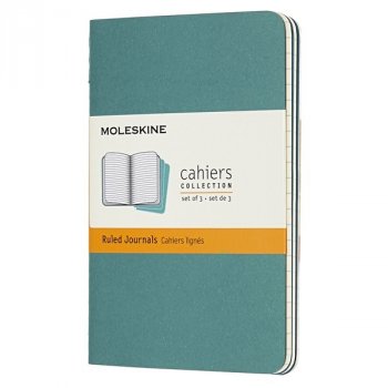 Sešity MOLESKINE Cahiers 3ks linkovaný S tyrkysové - Ikona mezi zápisníky? MOLESKINE. Sada tří notesů jako spolehlivý pomocník i dokonalý doplněk image. Kapsa na výstřižky, poznámky, vizitky. Skladem, expedice ihned!